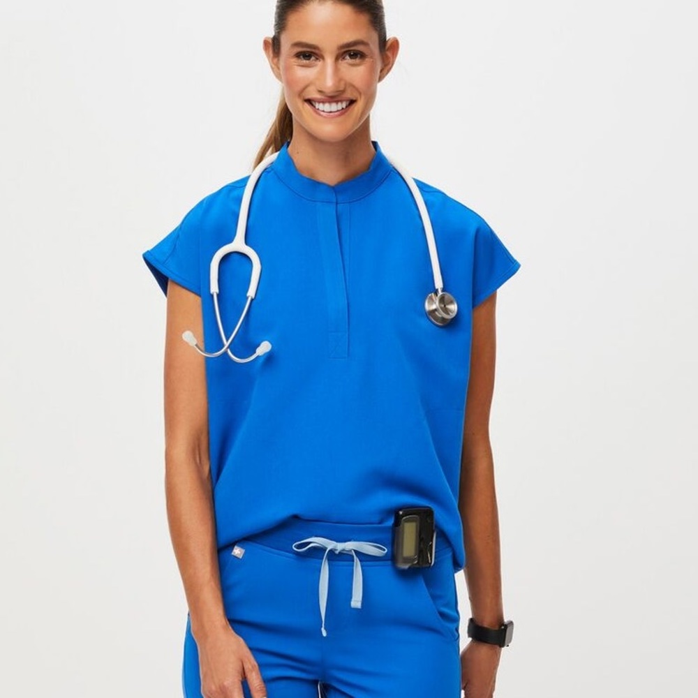 Figs Rafaela scrub top- Mandarin Collar Scrub Top - XS / royal blue